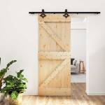 vidaXL Преплъзваща се врата Естествено и черно 85 x 210 cm (3445059)