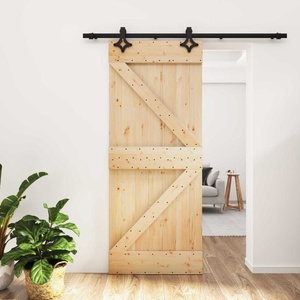 vidaXL Преплъзваща се врата Естествено и черно 85 x 210 cm (3445059)