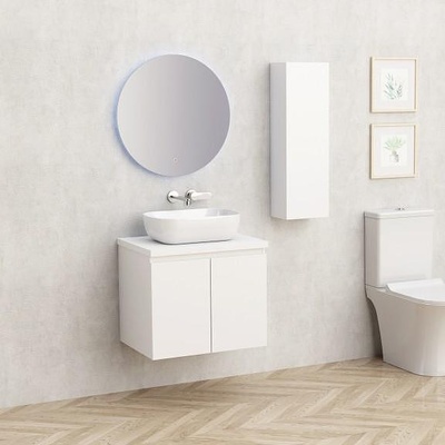 Inter Ceramic Конзолен PVC шкаф за баня BG 5155-60W + 6046-30, с бял плот, Inter Ceramic, 45х48.5х59см (BG 5155-60W + 6046-30)