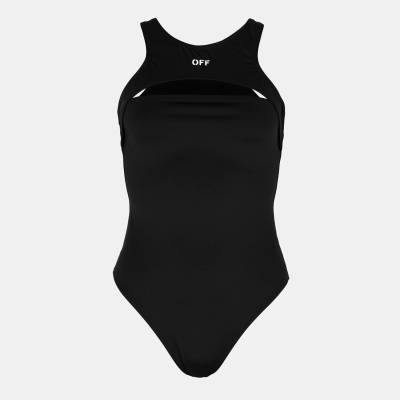 OFF WHITE Women's Cut Out Swimsuit Strategically Placed Cutouts - Black/White
