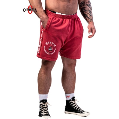 NEBBIA Washed teplákové šortky LEGEND 786 red