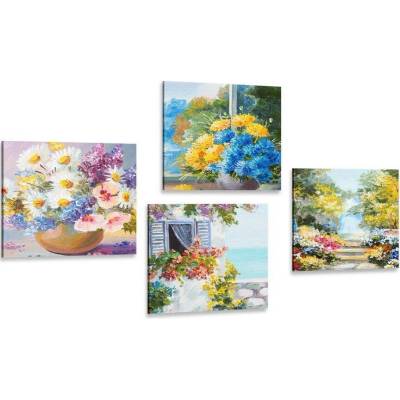 Set obrazů malované květiny ve váze s přírodou - 4x 40x40