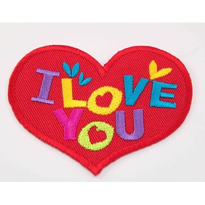 Nažehlovací záplata - srdce - I LOVE YOU - 7,5 x 6 cm