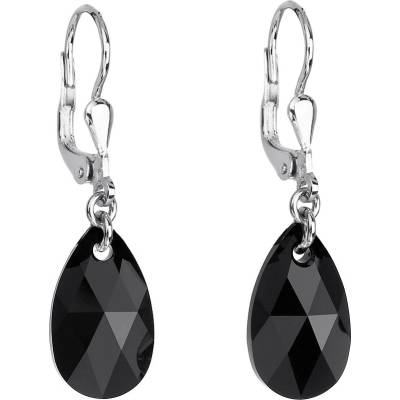 Swarovski Elements Pear krystal 16 mm stříbrné náušnice visací šedo černá slza, kapky 71161.3 Silver Night