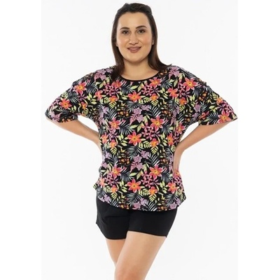 Макси лятна пижама в черно с цветя