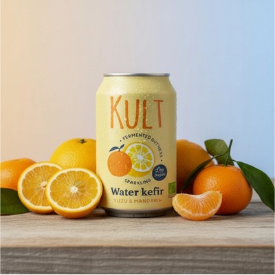 Kult kefir Vodná kefírová limonáda Yuzu a Mandarinka BIO 330 ml