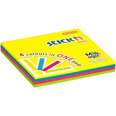 Samolepiaci bloček MAGIC 4 neónové farby, 76x76mm, 100 lístkov