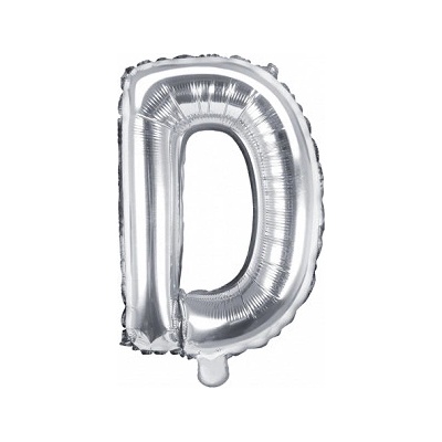 PartyDeco Fóliový balón Mini Písmeno D 35cm strieborný