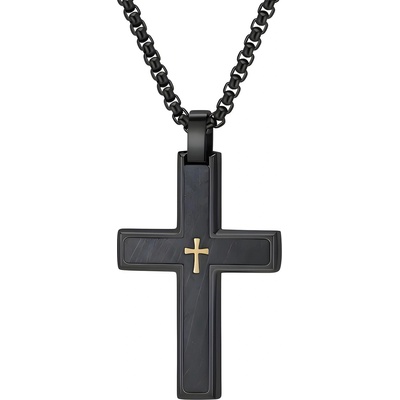 HARAHU Мъжка верижка с кръст vq-38807 - Черна / Златна / 60см kp38807 (vq-38807)