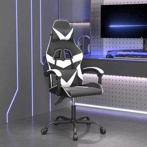 vidaXL Въртящ гейминг стол, черно и бяло, изкуствена кожа (349548)