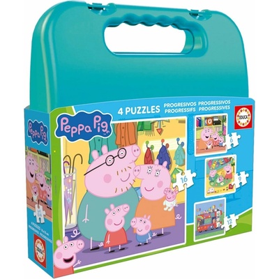 EDUCA v kufříku Prasátko Peppa II 4v1 6,9,12,16 dílků