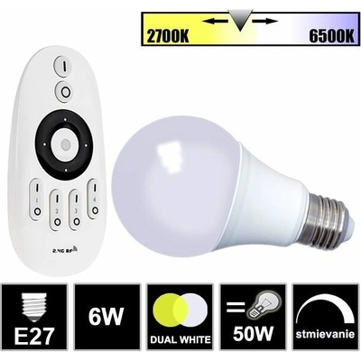 Ledprodukt LED žiarovka 6W E27 Dual White Sada s ovládačom