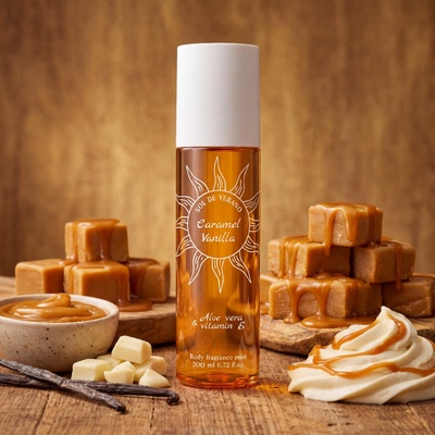 Sol de Verano Caramel Vanilla Body Mist Parfumovaný sprej na telo a vlasy s aloe vera a vitamínom E pre ženy 200ml