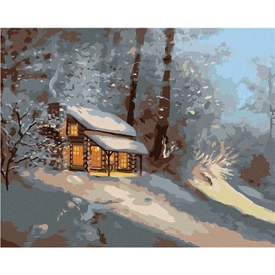 zuty Malování Podle Čísel Zasněžený Srub V Lese 2 D. Rusty Rust 80 x 100 Cm Plátno Rám