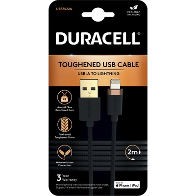 Duracell Кабел Duracell USB7022A Lightning C89 USB-A, 2.0m - Черен