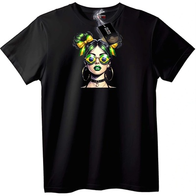 NOONEBRAND Тениска Момиче с флага на Бразилия - XL, Black