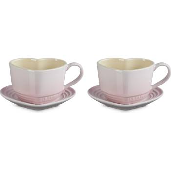 Le Creuset Чаши за кафе Heart с чинийки 220 мл светлорозови 2 бр (89318227770099)