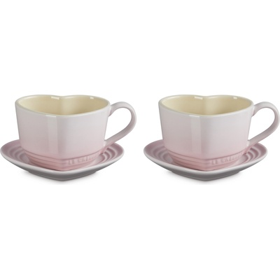 Le Creuset Чаши за кафе Heart с чинийки 220 мл светлорозови 2 бр (89318227770099)