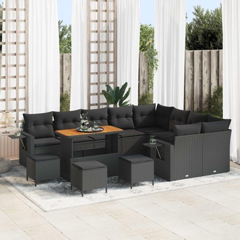 vidaXL Градински Софа Комплект с възглавница 13 pcs Черно полиратан (3363739)