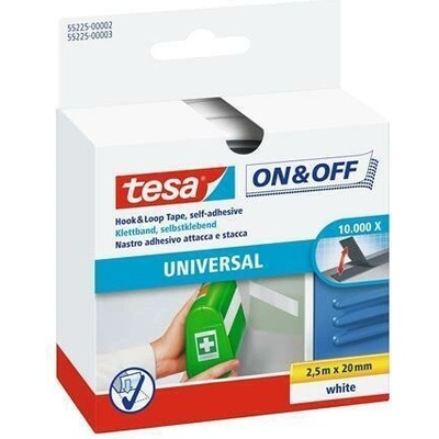 Samolepicí pás pro univerzání použití "On&Off 55225", bílá, suchý zip, 20 mm x 2,5 m, TESA