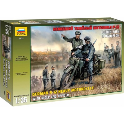 ZVEZDA Model Kit figurky 3632 German R-12 Heavy Motorcycle with Rider 1:35