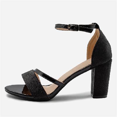 Дамски сандали Wheres That From Where¿s Glitter Perla Mid Block Heel Sandals Ladies - Black Glitter