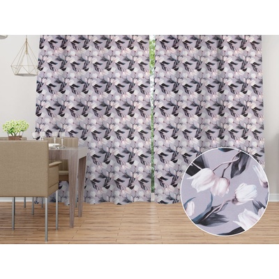 Biante Dekorační závěs PML-034 Bílé tulipány na šedém 145x220 cm