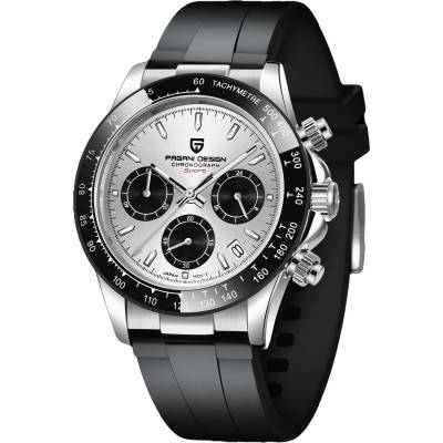 Pagani Design Мъжки часовник Pagani Design Quint, Кварцов, Хронограф, Черен / Бял (PD-1664-BLACK-SILV-FLAT)