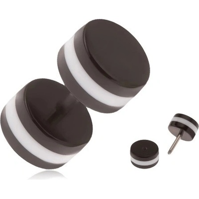 Šperky eshop akrylový falešný piercing do ucha černá kolečka bílý obvodový pás S55.01