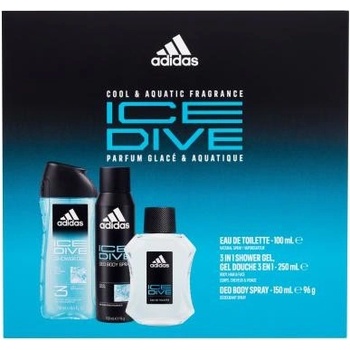 Adidas Ice Dive deodorant sklo 75 ml + sprchový gel 250 ml + deospray 150 ml dárková sada