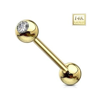 Šperky4U zlatý piercing do jazyka zirkon ZL01106-YG