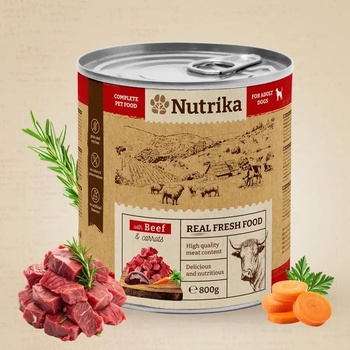 Nutrika Dog food with Beef & Carrots - пълноценна храна за израснали кучета с говеждо и моркови 800gr