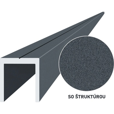 Hliníkový uchytávací profil pro lamely, tvar U, šířka 20,5 mm, antracit RAL7016 se strukturou 6m +/- 5mm (AL-UP1-AS-6)
