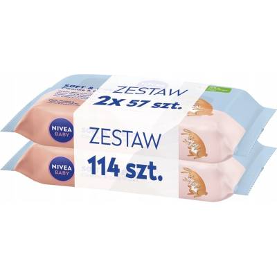 NIVEA BABY Jemné a krémové vlhčené obrúsky, biologicky rozložiteľné 2 x 57 ks