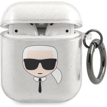 Karl Lagerfeld Калъф Karl Lagerfeld KLA2UKHGS Glitter Karl`s Head, за Apple AirPods, сребрист (KF000834-0)