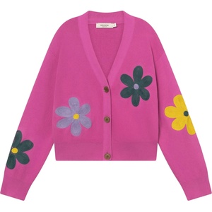 DEDICATED Дамски пуловер DEDICATED Women's Cardigan Kanan Jumper - Application Flower Violet Pink (117-2747-0512)
