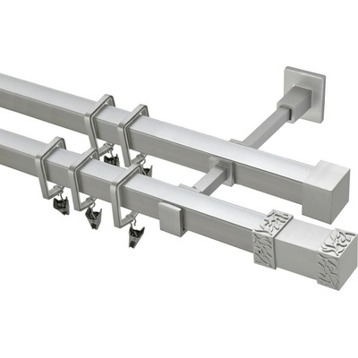 OK-GarnýžeCZ Garnýž kovová hranatá dvouřadá 20x20mm Roma satina 110 cm do stěny / na tunýlek - bez kroužků