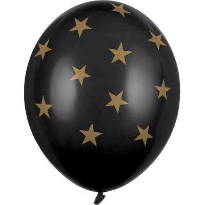 Party Černé balónky se zlatými hvězdami 30 cm – sada , pevné