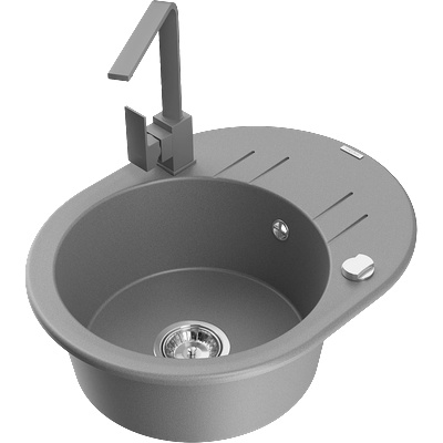 Mexen Kevin мивка гранитна 1-камерна с отцедник и кухненски смесител Rita, сива - 6517-71-670300-71 (6517-71-670300-71)