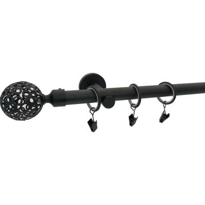 KovovégarnýžeCZ Garnýž Huglo modern 19 mm černá matná Jednořadá prodloužená 180 cm Bez kroužků (na tunýlek)