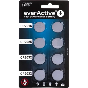 everActive Комплект 8 литиеви батерии everActive 4 x CR2032, 2 x CR2025, 2 x CR2016 (CRMIX8BL)