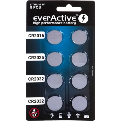 everActive Комплект 8 литиеви батерии everActive 4 x CR2032, 2 x CR2025, 2 x CR2016 (CRMIX8BL)