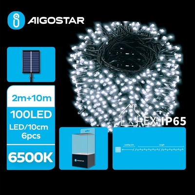 Aigostar LED Solární vánoční řetěz 100xLED 8 funkcí 12m IP65 studená bílá | AI0424