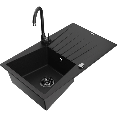 Mexen Cesar гранитна мивка с 1 отделение с оцек и кухненски смесител Telma, (6514-77-670200-70-B)