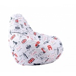 Pufrelax Пуф круша за деца 4-14 г. , 160л. , Nirvana Light, Good Old News, Водоустойчив, Перящ се калъф, Пълнеж от Полистиролни перли, принт