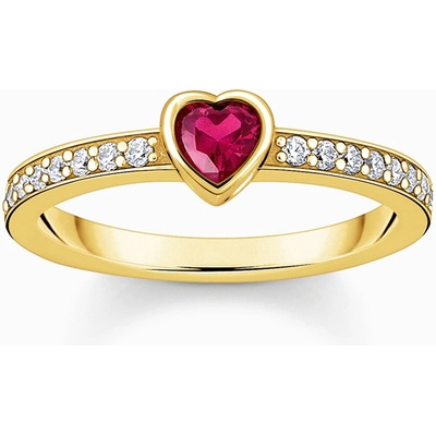 TR2448-995-10-56 Gold-plated solitaire ring w. red stone + zirconia , Жени