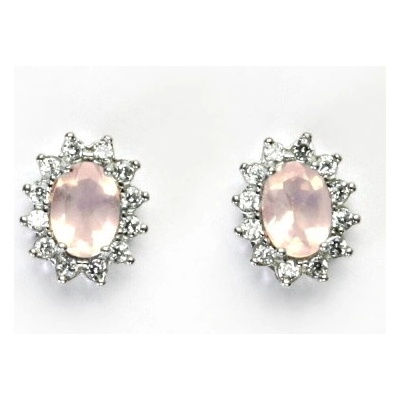 Čištín Stříbrné náušnice Kate, přírodní růženín a čiré zirkony, NŠ 1480