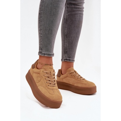 Big Star Shoes dámske tenisky na platforme Panterka hnedá krémová