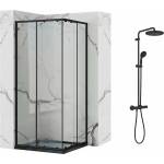 Grohe Комплект душ кабина Rea Punto черна 90x90 см и душ колона Grohe Vitalio Start черна (5902557350810+266772431)