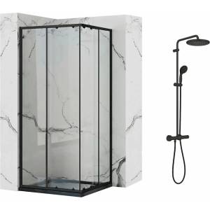Grohe Комплект душ кабина Rea Punto черна 90x90 см и душ колона Grohe Vitalio Start черна (5902557350810+266772431)